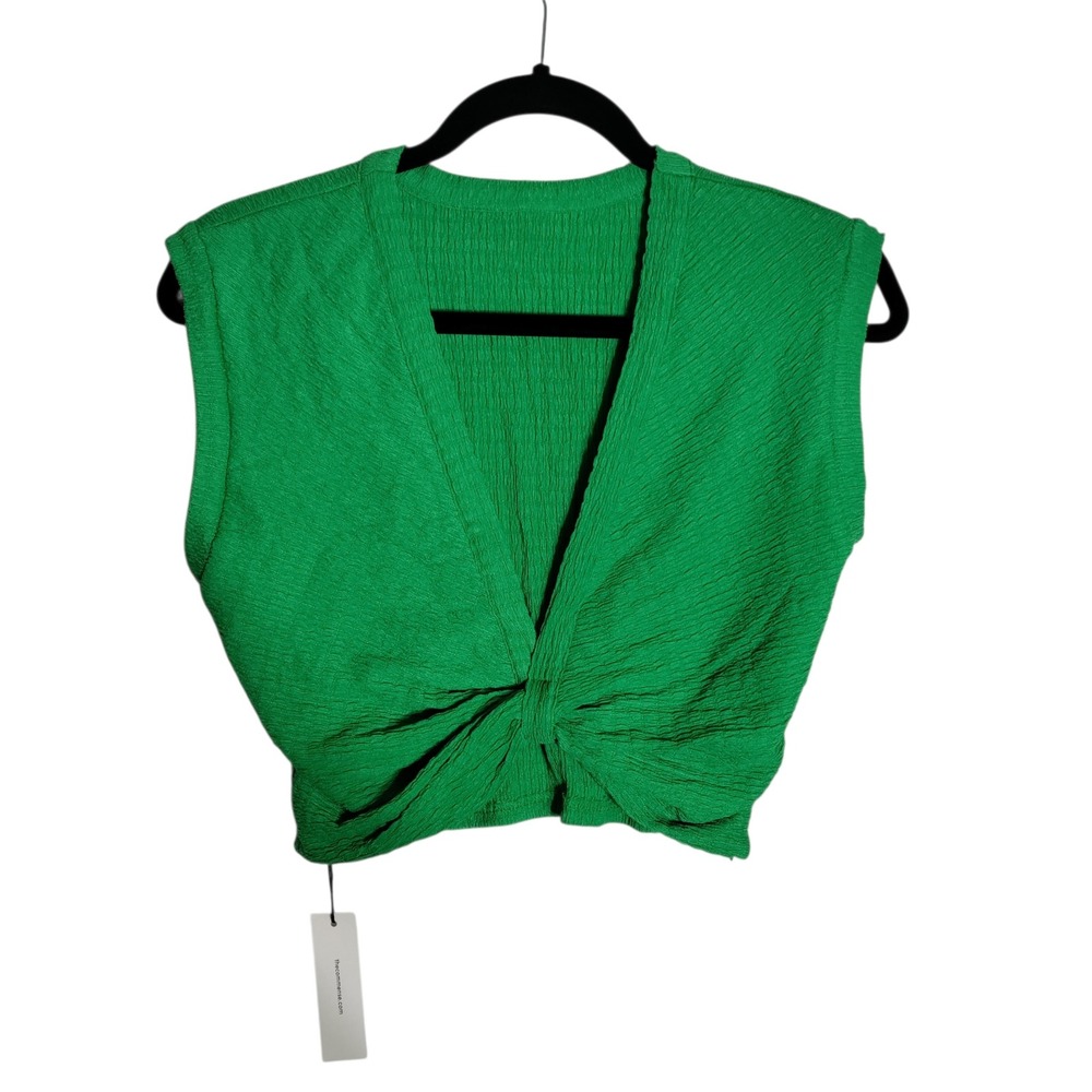 Commense Green Textured Twist Front V-Neck Crop Top Vest Small OA241230072
